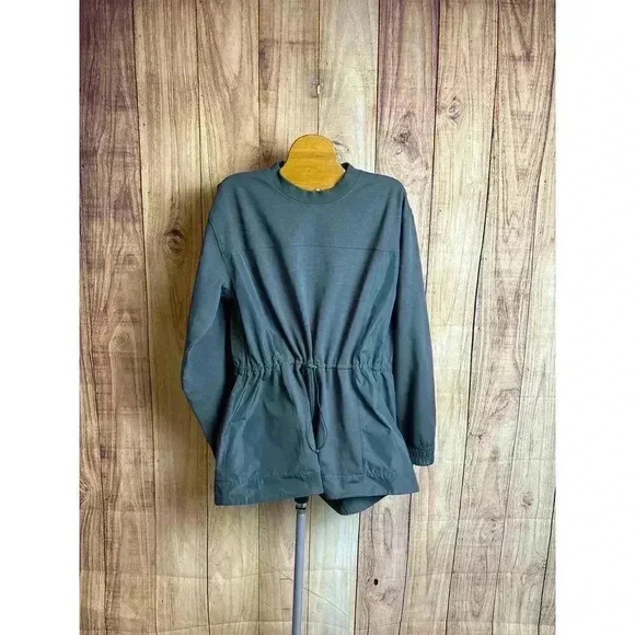 Athleta Triumphant Hybrid Crewneck Sweatshirt Pullover Jacket GrayGreen Size M - Picture 3 of 10
